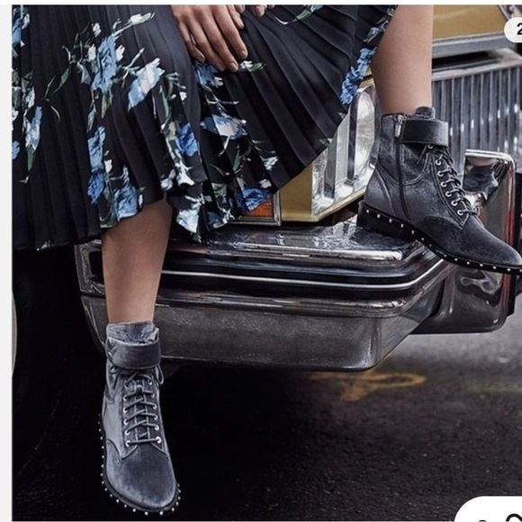 Vince Camuto Gray Talorini Combat Boot Velvet Studded - Picture 2 of 7